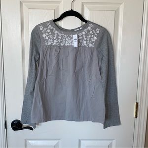 Gap Gray Embroidered Floral Blouse - NEW